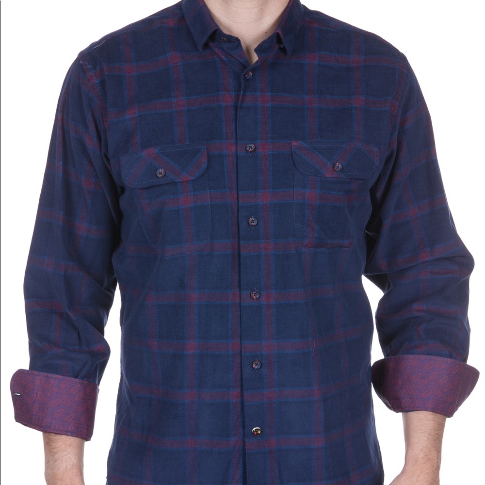 Blue and purple plaid with 2 pockets